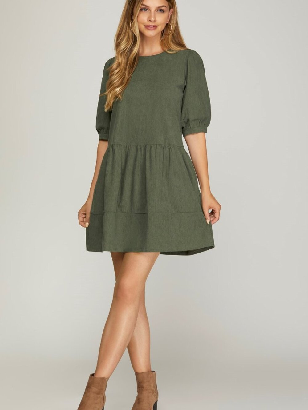 Olive Corduroy Dress